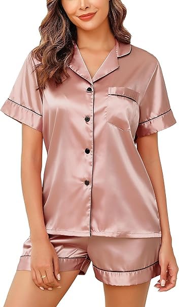 GenericVC FASHION HUB PINK Women's Satin Plain/Solid Relaxed Night Suit Set of Top & Shorts (62-NW-HALF-PINK-P)
