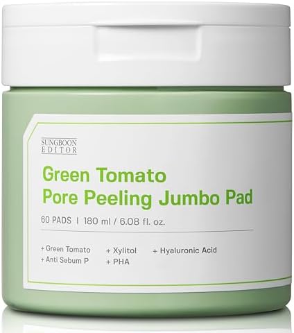 SUNGBOON EDITOR Green Tomato Pore Peeling Pads, PHA Toner Pads, 60 Sheets