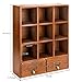 MyGift 16.5 inch Vintage Wooden Display Shelves with 2 Drawers Storage 9 Compartment Shadow Box
