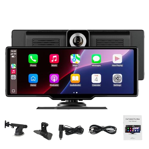 Cartablet Pro Max 2025 Model - Wireless Screen with 4K Dash Cam 10.26 HD Portable Carplay & Android Auto Screen 1080P Backup Camera HD IPS Screen Bluetooth GPS Navigation AUX/FM