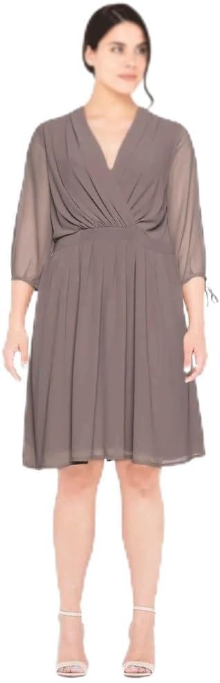 JSEIAJB Sashes Chiffon Dress Women 3/4 Sleeve Tie Cuff Surplice Neck Party Dress Casual Office Dress(4X-Large)