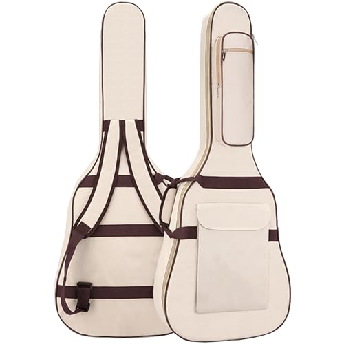 SUQ Wasserdichte Oxford Gitarrentasche 40/41 Zoll Tasche Musikmuster Nylon Gigbag E-Gitarrentasche Akustikgitarre und Konzertgitarren Stoßfest 10 mm Gepolstert Wasserdicht (Weiß)