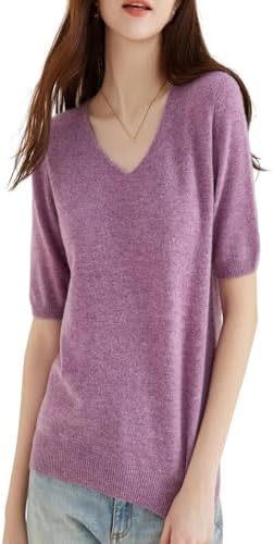 Maglione Leggero In Lana Per Donna – Scollo A V E Maniche Corte, Perfetto Per Ufficio E Tempo Libero Autunno-Estate