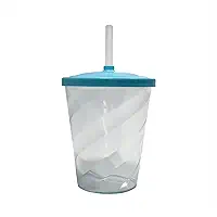 Kit 15 Copo Twister Cristal Em Acrílico Com Tampa Colorida Canudo 300ml Lembrancinha De Festa (Azul Bebê)