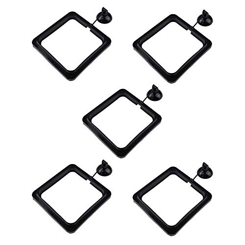 Zelerdo 5 Pack Aquarium Fish Feeding Ring Floating Food Feeder, Square Shape with Suction Cup, Black