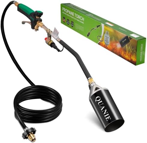 Propane Torch Burner Weed Torch High Output 2,400,000 BTU with 10FT Hose,Heavy Duty Blow Torch with Flame Control and Turbo Trigger Push Button Igniter,Flamethrower for Garden Wood Ice Snow Road(black