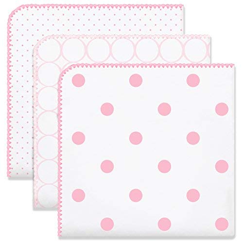 SwaddleDesigns Ultimate Winter Swaddles, Set of 3, X-Large Receiving Blankets, Made in USA Premium Cotton Flannel, Mod Circles and Dots, Pink (Mom's Choice Award Winner)