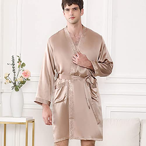 Albornoz largo de satén para hombre ropa de dormir bata de seda 6