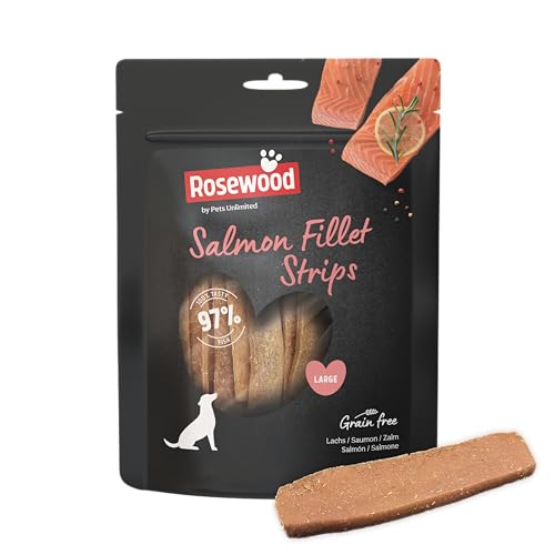 Rosewood Salmon Fillet Strips Large – Weicher Hundesnack mit 97 Prozent Lachs, proteinreich und fettarm, ohne Getreide, ohne künstliche Zusatzstoffe, 150 g