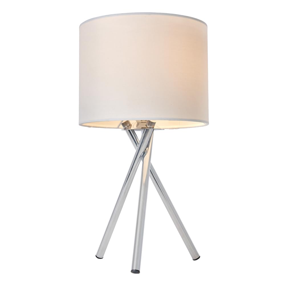 Litecraft Polished Chrome Orla Tripod Styled Table Lamp With Ivory Drum Shade
