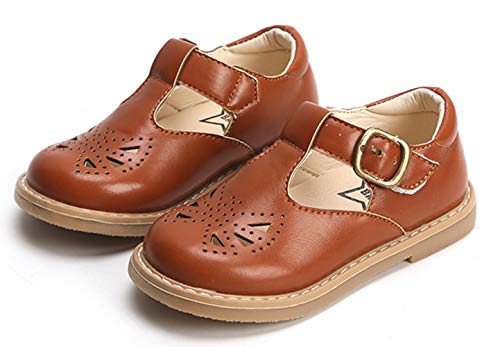 Girls’ Cute T-Strap Buckle Oxfords Shoes Princess Dress Mary Jane Flats Brown Size 9M2
