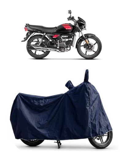 Image of Shield Heavy Duty Bike Cover for Hero Splendor | All-Season, Tear-Proof Fabric | with Side Mirror Pocket & Buckle Belt | Hero Splendor Bike Cover (Blue)
