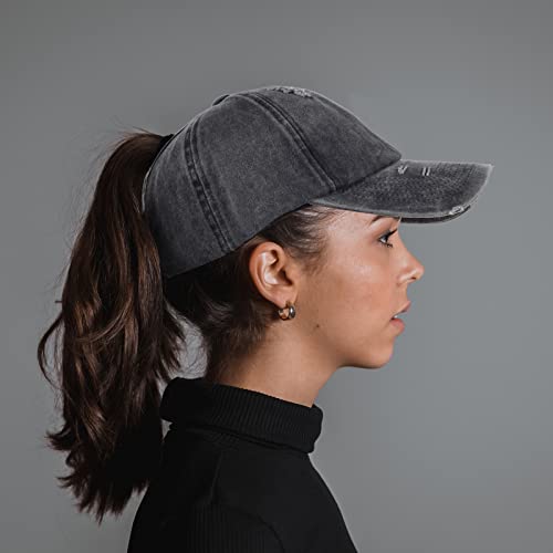Image of HH HOFNEN Ponytail Hat for Women Washed Distressed Baseball Cap Ponycaps