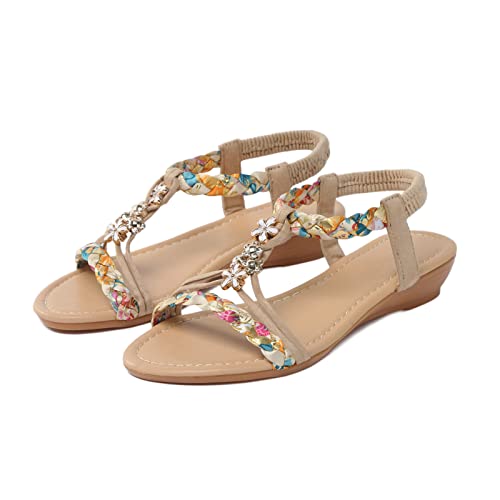 Dasongff Sandalen Damen Sommer Blumen-Perlen Riemchenpumps Slipper Elegante...