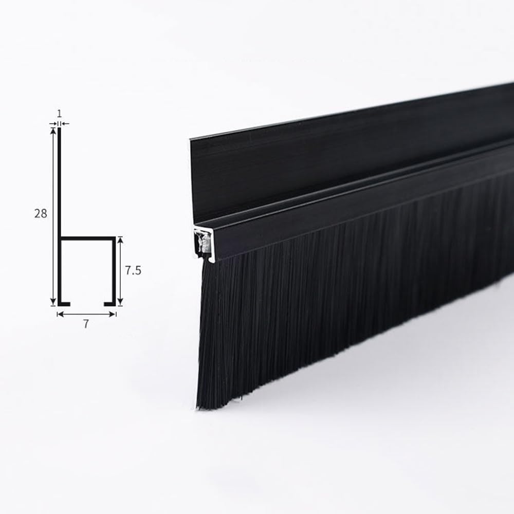 Aluminiowa szczotka do drzwi w kształcie litery H, uszczelka do drzwi zewnętrznych i wewnętrznych, 60 mm, czarna uszczelka dolna pod drzwi, ochrona przed przeciągiem i kurzem