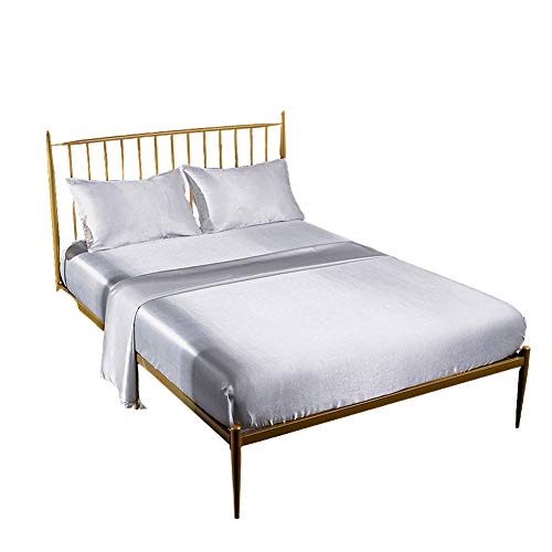 Juego de ropa de cama de seda satinada de 4 piezas, tamaño Super King, sábanas suaves de fácil cuidado, incluye sábana encimera, sábana bajera y 2 fundas de almohada, color azul rey