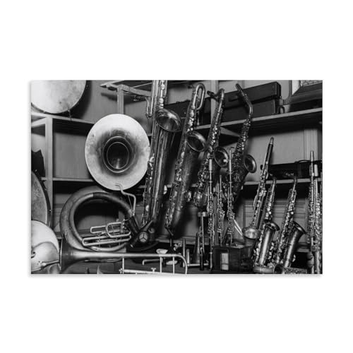 Póster de instrumentos musicales retro en lienzo de alta calidad para pared, 40x60 cm