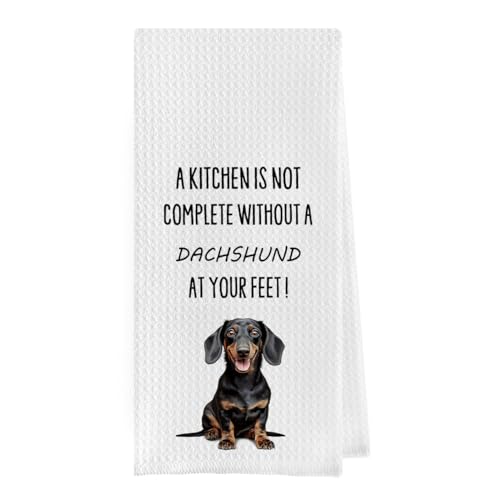 Geqtt Funny Dachshund Dish Towels – Dachshund Waffle Weave Kitchen Towels, Weiner Dog Gifts for Women Hand Towel, Dachshund Lovers Gifts Tea Towel (16×24 Inches)