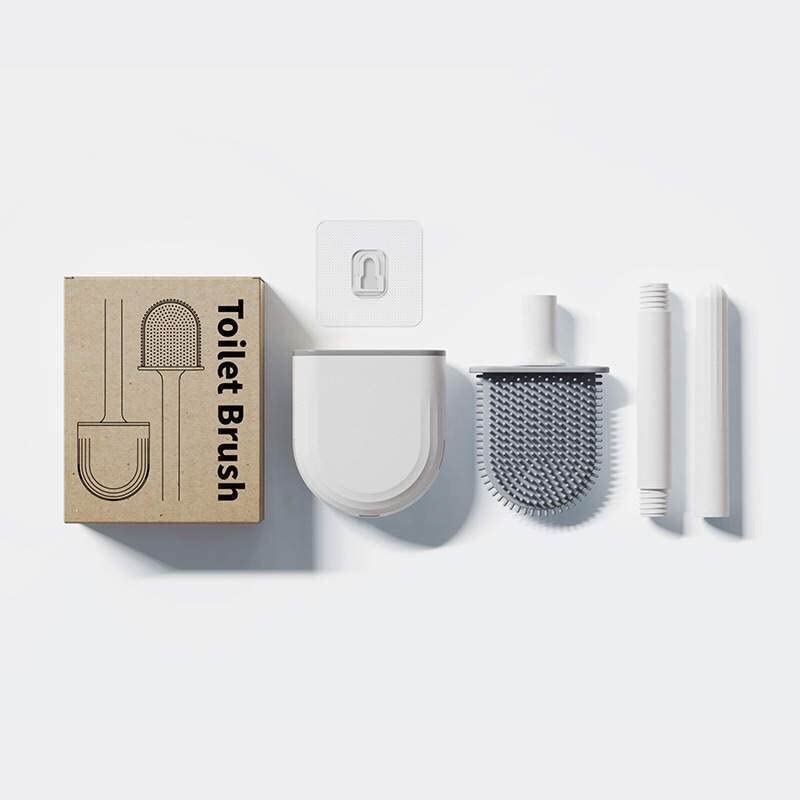 Toilet Brush and Holder Set, Bathroom Cleaner Brush Toilet Cleaner Holder Set, Flexible Toilet Bowl Brush Head with Silicone Bristles, Compact Size for Storage and Organization,, White - Image 4