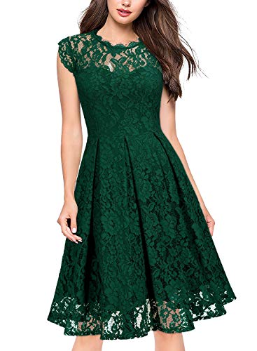 Miusol Women's Retro Floral Lace Evening Cocktail Party Dress,XX-Large,Dark Green