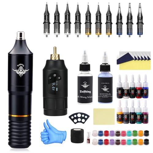 Kit de pluma de tatuaje, máquina de tatuaje inalámbrica, juego completo con fuente de alimentación, voltaje ajustable, equipo de tatuaje completo para sombreador delineador,Negro Kit de pluma de tatuaje, máquina de tatuaje inalámbrica, juego completo con fuente de alimentación, voltaje ajustable, equipo de tatuaje completo para sombreador delineador,Negro