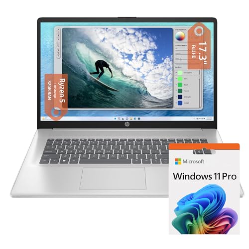 Hp Ultrabook 17 Laptop, AMD Ryzen 5 5500U 6-Cores Processor(Beat i7-1250U), 32GB RAM, 1TB SSD and 512GB External, Fingerprint Reader, 17