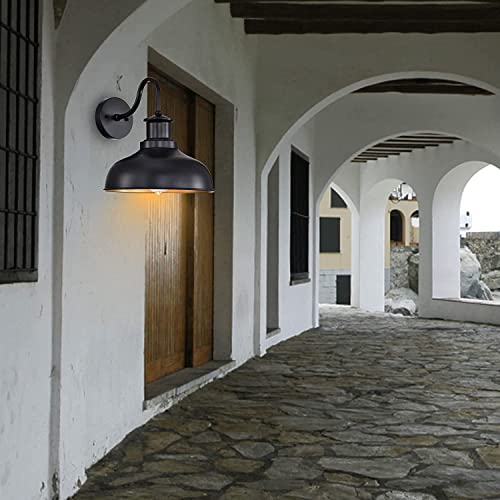 Image of Outdoor Barn Lights, Farmhouse Outdoor Wall Sconces, Rustic Exterior Wall Mount Lights, Vintage Outside Lighting Fixtures, Industrial Black Gold Lanterns for Porch Garage Patio, 4 Pack