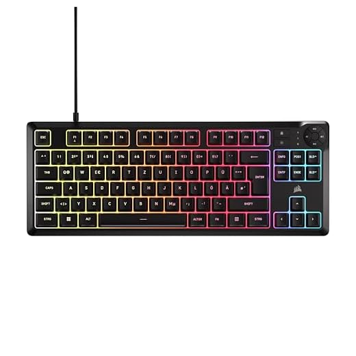 Corsair K55 CORE TKL RGB Gaming-Tastatur – Tenkeyless, 8-Zonen RGB-Beleuchtung, Leise Membrantasten, Spritzwassergeschützt, Medientasten, 1000Hz Polling – Deutsches Layout – Schwarz