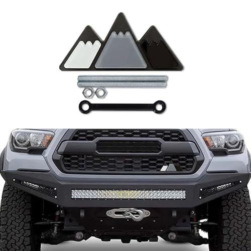 HEVLE Stemma per griglia auto tricolore, etichetta per auto e camion, adesivo a 3 colori con montagna innevata, adesivo triangolare per paraurti auto, accessori decorativi universali per Tacoma (nero)