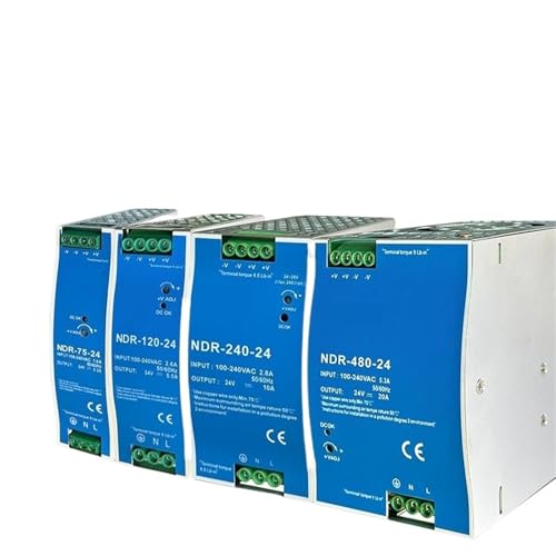 KOTIRCYY 1pcs NDR-75W 120W 240W 480W 12V 24V 48V Switching Power Supply Industrial DIN Rail AC/DC Single Output Power Transformer(NDR-75-12V 6.2A)