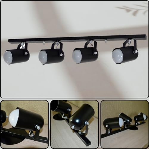 Spot No Trilho Para 04 Lampadas - Ideal para Sala, Cozinha, Quarto (Preto)