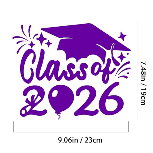 Image of 2xClass of 2026 Car Sticker & Graduation Hat Sticker Removable Graduate Car Decal 8 inchx 7.1 inch Waterproof Vinyl Decals Arts & Crafts for Graduation Party Decorations (Purple)