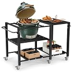 Outdoor Grill Table for Big Green Egg, BBQ Cart with Lockable Wheels