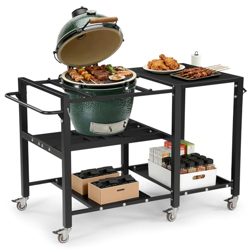 GVGBUK Outdoor Grill Table for Big Green Egg BBQ Cart with Lockable Wheels