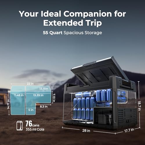 BougeRV 12 Volt Portable Refrigerator, 55 Quart Rocky V2.0 Dual Zone Car Fridge Freezer with APP Control, Compressor Cooler 12/24V DC, 110~240V AC for Overlanding, Camping, Travel, RV, Truck