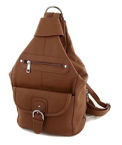 Image of Womens Leather Convertible 7 Pocket Medium Size Tear Drop Sling Backpack Purse Shoulder Bag