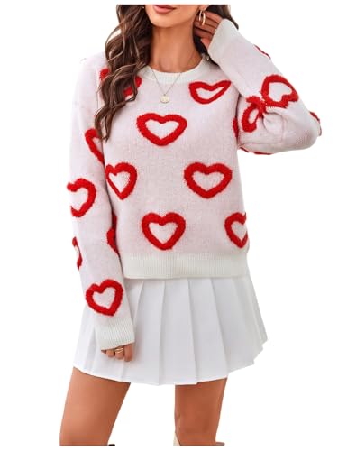 Image of RoseSeek Women's 3D Floral Appliques Crewneck Sweaters Long Sleeve Drop Shoulder Pullovers Elegant Knit Tops