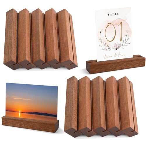 RAFIYU 10 Stück Kartenhalter Holz, Ebenholz Ständer als Tischkartenhalter, Menükartenhalter, Fotohalter, Postkartenhalter, Preisschilder Aufsteller, für Hochzeiten, Restaurants, Bankette und Partys