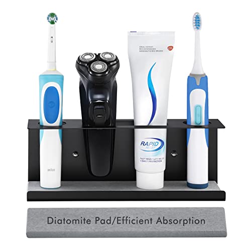 Kes Electric Toothbrush Holder Wall Mounted, Adhesive Toothbrush Holders For Bathrooms With One Super Absorbent Diatomaceous Earth Matte Black, Beth200Df-Bk #TOP24