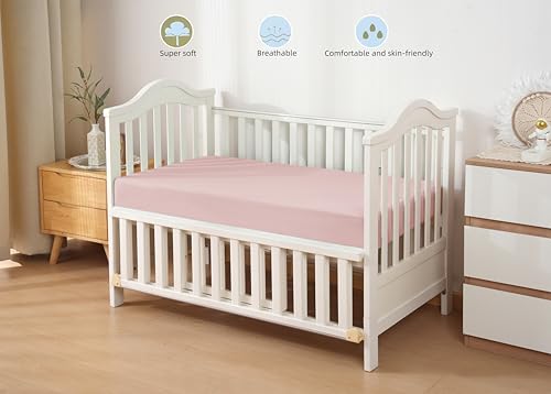 Image of HBHLFZ Crib Sheets for Boys, Girls, 28x52 Inch Fitted Crib Sheet - 8 Inch Deep Pocketed Fixed Sheet - Soft and Comfortable Microfibre - Fits Standard cot and Toddler mattresses, Light Pink