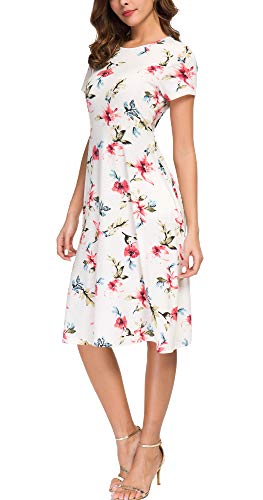 Image of Urban CoCo Women's Floral Print Short Sleeve Flared Midi Dress