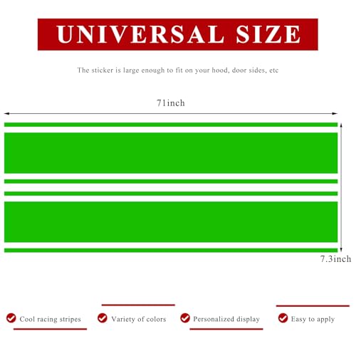Image of 2 PCS Car Hood Sticker, 70.9 inch x 7.3 inch Waterproof Racing Stripes Auto Body Side Decals, Sports Style Hood Sticker Exterior Decoration for Most Vehicles, Car Accessories (Green)