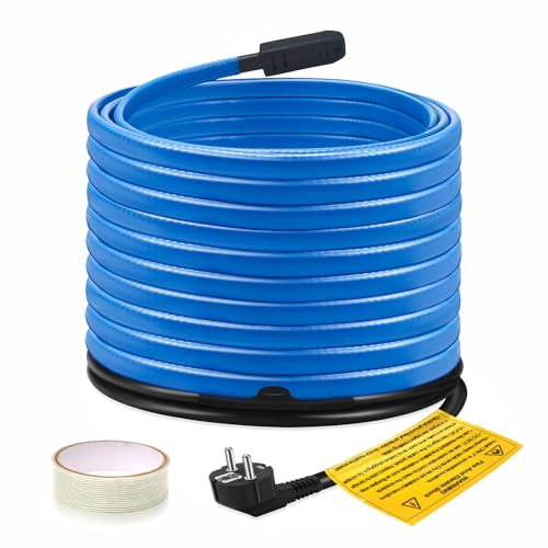 Ci-Fotto Câble chauffant antigel, 20 m, auto-régulant, avec thermostat intégré pour protéger tuyaux d'eau, tuyaux domestiques en métal/plastique, gouttières, conduites d'égout, 17 W/m