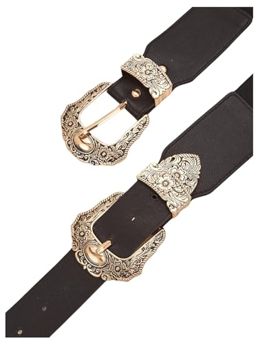 Verdusa Women's Vintage Western Leather Belt Double Buckle Cowgirl Waist Belts3