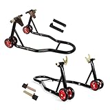 MOTO4U Motorcycle Front & Rear Stand, Front Rear Combo Stand Universal Wheel Lift Stand Swingarm Spool Lift Stand Paddock Stand (Red Wheel)