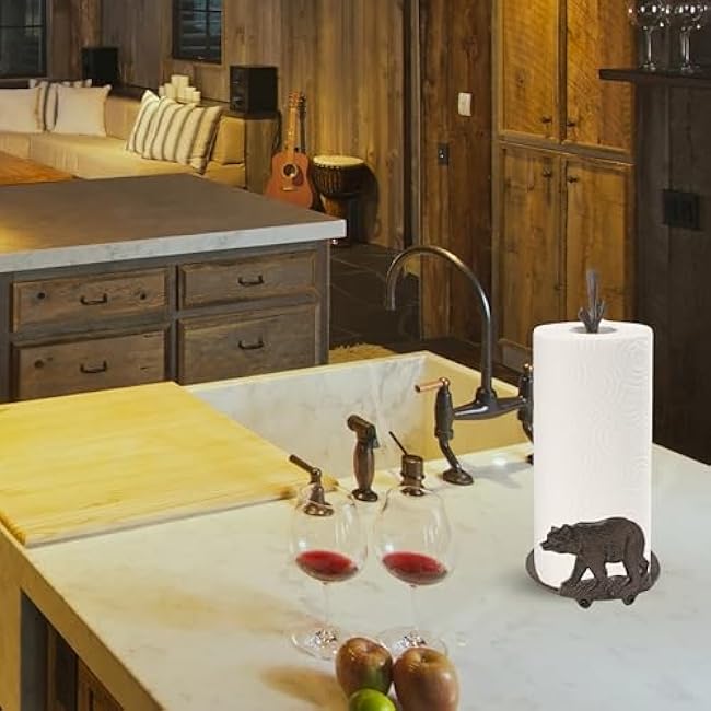 Standing Bear Design Paper Towel Holder ¨C Freestanding Cast Iron Stand for Kitchen & Lodge D¨¦cor ¨C Rustic Animal Paper Towel Holder ¨C Great Gift for Wildlife & Cabin Lovers