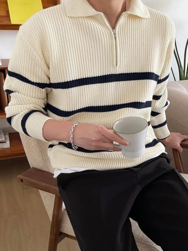 Men's Pullover Sweater Striped Colorblock Long Sleeve Zipper Sweaters2