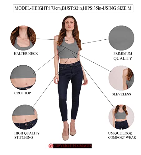 Image of THE BLAZZE 1381 Women's Basic Sexy Solid Backless Halter Neck Slim Fit Sleeveless Crop Top for Women