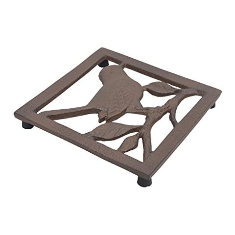 Antique Brown Trivet with Ornate Birds Design Cover