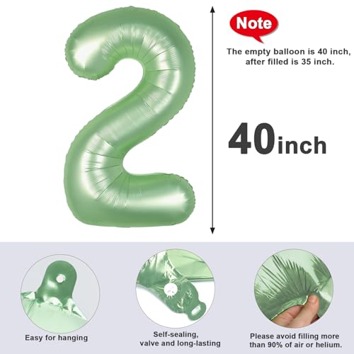 Image of 2 Balloon Numbers Birthday Decorations, 40In Sage-Green Balloons for Party | Eye-catching Appearance, Perfect Decorative Centerpieces, Convenient Self-sealing Structure, Widely for Various Occasions